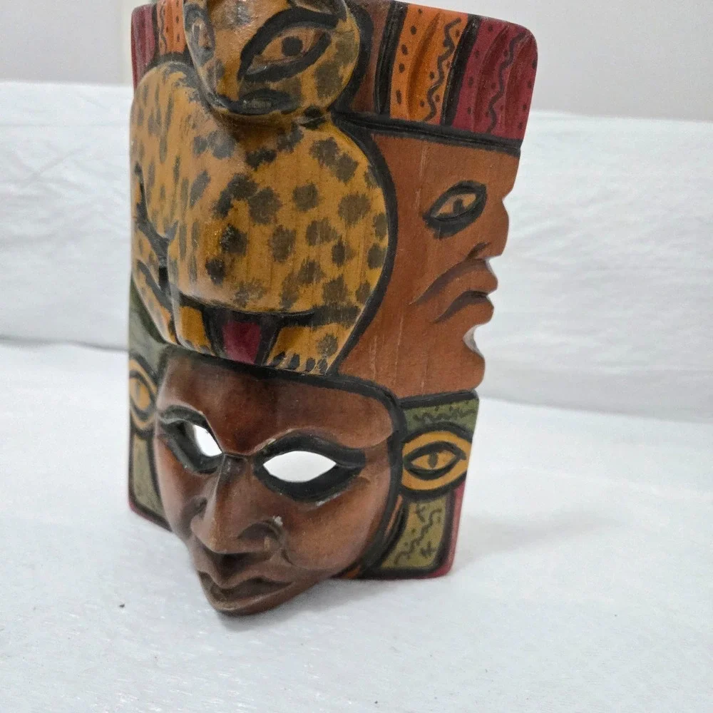 Hand Carved Wooden Mask inspired by Mayan & Aztec Tribal Art